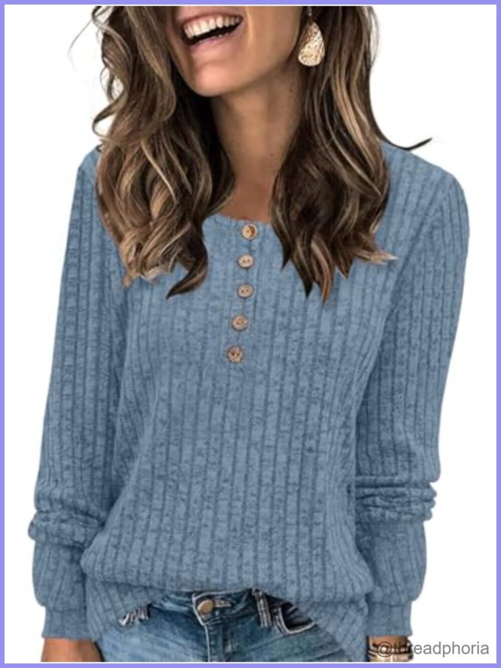 Lightweight Knit Tunic Sweater Henley Crewneck Long Sleeve Casual Fall Top